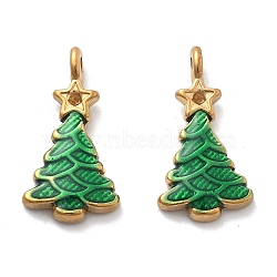 Ion Plating(IP) 304 Stainless Steel Enamel Pendant Rhinestones Setting, Real 18K Gold Plated, Christmas Tree, Green, 21x11x3mm, Hole: 1.8mm, Fit for 1.5mm Rhinestones(STAS-R138-03G)