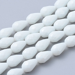 Glass Beads Strands, Imitation Jade Beads, Faceted, teardrop, White, 15x10mm, Hole: 2mm, 50pcs/strand, 30.5 inch(X-GLAA-R023-15x10mm-6)