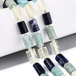 Natural Sodalite & Flower Amazonite & Lemon Quartz Beads Strands, Faceted, Nuggets Column, with Seed Beads & Card Paper, 8~12x5~8x5~8mm, Hole: 0.8~1mm, about 15~16pcs/strand, 7.28~8.07 inch(18.5~20.5cm), 1 strand/set(G-Q614-01A-01)