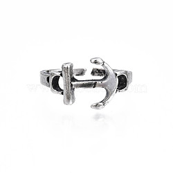 Alloy Anchor Open Cuff Ring for Men Women, Cadmium Free & Lead Free, Antique Silver, US Size 9(18.9mm)(RJEW-T009-38AS)