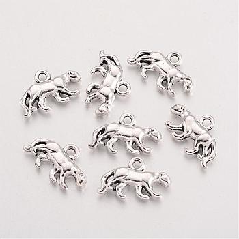 Tibetan Style Alloy Leopard Charms, Lead Free & Cadmium Free, Antique Silver, 11x18x3.5mm, Hole: 2mm, about 390pcs/500g