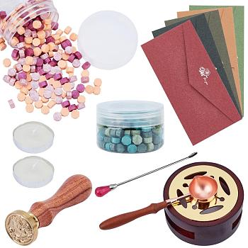 CRASPIRE DIY Scrapbook Making Kits, Including Sealing Wax Particles, Vintage Seal Stamp Wax Stick Melting Pot Holder, Brass Wax Seal Stamp & Wax Sticks Melting Spoon, Paper Envelope, Candle, Mixed Color, 9mm, 2 colors, 210pcs/color, 420pcs