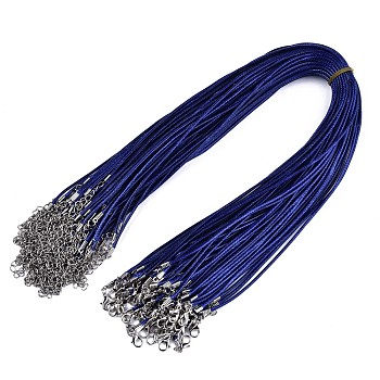Waxed Cotton Cord Necklace Making, with Alloy Lobster Claw Clasps and Iron End Chains, Platinum, Blue, 17.12 inch(43.5cm), 1.5mm