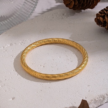 Vintage 304 Stainless Steel Plain Bangles for Women, Twisted, Real 18K Gold Plated, Inner Diameter: 2.52 inch(6.4cm)