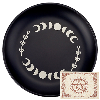 1 Set Stainless Steel Pendulum Board, Dowsing Divination Board, for Witchcraft Wiccan Altar Supplies, with Paper Card, Flat Round, Moon, 140mm