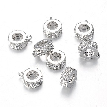 Column Brass Tube Bails, Loop Bails, with Micro Pave Cubic Zirconia, Stainless Steel Color, 10x7.5x3mm, Hole: 1mm, Inner Diameter: 4.5mm