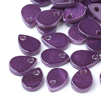 Freshwater Shell Charms, Spray Painted, teardrop, Purple, 8x6x1.5mm, Hole: 1.2mm