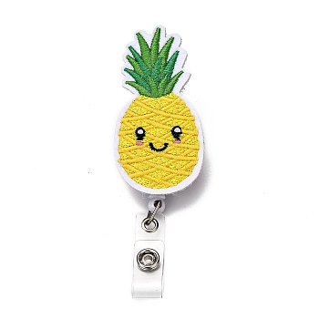 Pineapple Felt & ABS Plastic Badge Reel, Retractable Badge Holder, with Iron Alligator Clip, Platinum, Gold, 11.8cm, Pineapple: 80x37.5x25mm