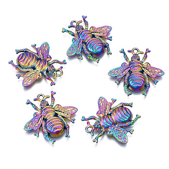 Rainbow Color Alloy Pendants, Cadmium Free & Nickel Free & Lead Free, Bee, 25x25.5x4mm, Hole: 1.6mm
