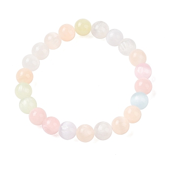 Natural Selenite Round Beaded Stretch Bracelets for Women, Seashell Color, Inner Diameter: 2 inch(5cm), 6mm