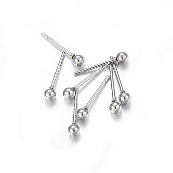 304 Stainless Steel Stud Earrings, Hypoallergenic Earrings, Round, Stainless Steel Color, 14x3mm, Pin: 0.8mm