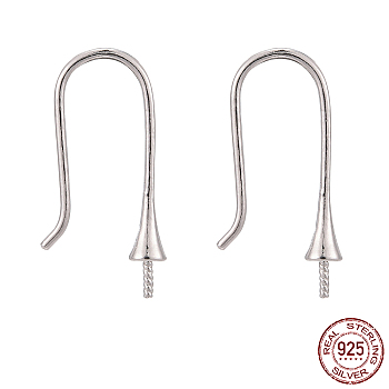 Rhodium Plated 925 Sterling Silver Earring Hooks, Platinum, 21x3mm, Tray: 2mm, 20 Gauge, Pin: 0.8mm and 0.7mm