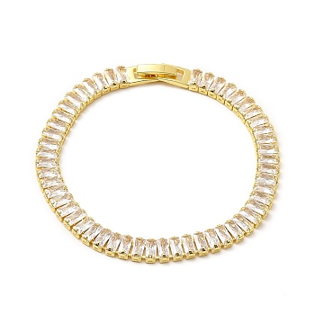 Clear Cubic Zirconia Tennis Bracelets, Rack Plating Brass Jewelry with Fold Over Clasp for Women, Lead Free & Cadmium Free, Long-Lasting Plated, Real 18K Gold Plated, 7-1/2 inch(18.9cm)