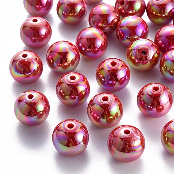 Opaque Acrylic Beads, AB Color Plated, Round, FireBrick, 20x19mm, Hole: 2~3mm, about 111pcs/500g