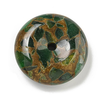 Synthetic Gold Clinquant Stone Pendants, Dyed, Flat Round Charms, Green, 40x12.5mm, Hole: 4.5mm