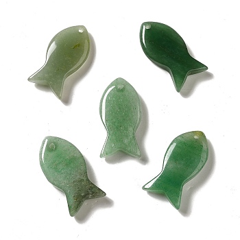 Natural Green Aventurine Pendants, Fish Charms, 39x20x7~7.5mm, Hole: 2.3mm