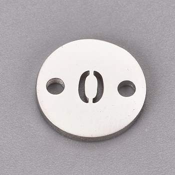 304 Stainless Steel Links, Flat Round with Number, Stainless Steel Color, Num.0, 10x1.1mm, Hole: 1.5mm