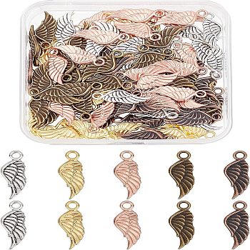 100Pcs 5 Colors Tibetan Style Alloy Pendants, Cadmium Free & Lead Free, Wing, Mixed Color, 21x8x2mm, Hole: 2mm