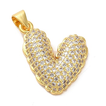 Mother's Day Brass Micro Pave Clear Cubic Zirconia Pendants, Heart, Real 16K Gold Plated, 20x18x4.5mm, Hole: 4x3.5mm