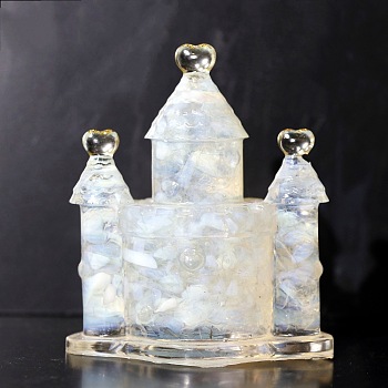 Opalite Chip & Resin Craft Display Decorations, Glittered Castle Figurine, for Home Feng Shui Ornament, 75x65x30mm