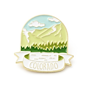 Creative Landscape Theme Enamel Pin, Gold Plated Alloy Word Colorado Badge for Backpack Clothes, Oval Pattern, 30x30x1.5mm
