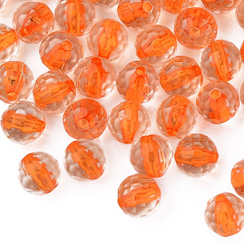 Transparent Acrylic Beads, Round, Faceted, Dark Orange, 8mm, Hole: 1.6mm, about 1810pcs/500g