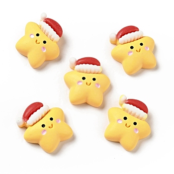 Opaque Christmas Resin Cabochons, Star with Red Hat, Gold, 21x20x7.5mm