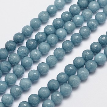 Natural Malaysia Jade Bead Strands, Imitation Aquarine, Round, Dyed, Faceted, Cadet Blue, 8mm, Hole: 0.8mm, about 46pcs/strand, 14.5 inch