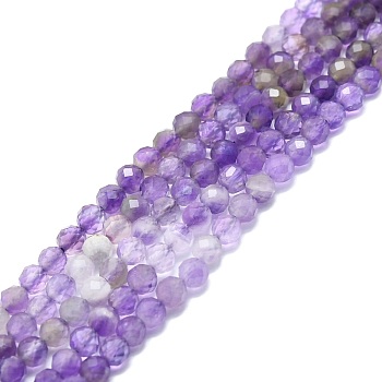 Natural Amethyst Beads Strands, Faceted, Round, 4mm, Hole: 0.8mm, about 108pcs/strand, 15.16''~15.55''(38.5~39.5cm)