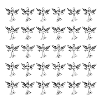 50Pcs Tibetan Style Alloy Pendants, Angel, Cadmium Free & Nickel Free & Lead Free, Antique Silver, 25x24x3mm, Hole: 2mm, 50pcs/set