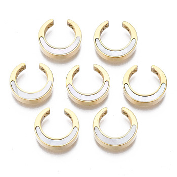 316 Surgical Stainless Steel Links Connectors, with Shell, Real 14K Gold Plated, Ring, Seashell Color, 11x12x3mm, Hole: 1mm