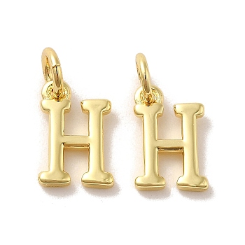 Brass Pendants, with Jump Ring, Letter H, 10.5x7x1.5mm, Ring: 5x1mm, inner diameter: 3mm
