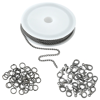 DIY Chain Bracelet Necklace Making Kit, Including Zinc Alloy Lobster Claw Clasps, Iron Twisted Chains & Jump Rings, Gunmetal, Chain: 5M/set