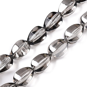 Electroplate Glass Beads Strands, Teardrop Shape, Gray, 15x11.5~12x10~10.5mm, Hole: 1.2mm, about 39~40pcs/strand, 23.62~23.94 inch(60~60.8cm)