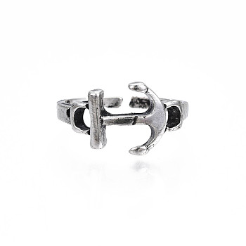 Alloy Anchor Open Cuff Ring for Men Women, Cadmium Free & Lead Free, Antique Silver, US Size 9(18.9mm)