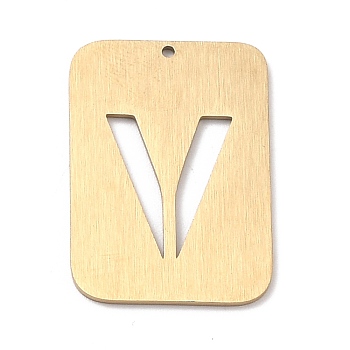 Ion Plating(IP) 304 Stainless Steel Pendants, Rectangle with Alphabet, Hollow, Letter.V, 32x22x1mm, Hole: 1.5mm