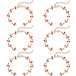 6Pcs 304 Stainless Steel Enamel Red Cherry Link Chain Bracelet Making, Golden, 6-1/8 inch(15.6cm)(AJEW-BM00004)