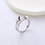 304 Stainless Steel with Rhinestone Finger Rings for Women, Butterfly, Stainless Steel Color, US Size 8(18.1mm)(VL8441-3)