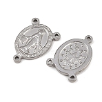 Tarnish Resistant 304 Stainless Steel Chandelier Component Links, 3 Loop Connectors, Rosary Center Pieces, Oval with Virgin Mary, Stainless Steel Color, 20x14x2mm, Hole: 2mm(STAS-S047-053)
