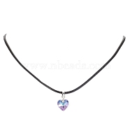 Glass Heart Pendant Necklaces, with Imitation Leather Cord, Heliotrope, 17.64 inch(44.8cm)(NJEW-JN04476-03)