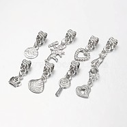 Alloy European Style Dangle Charms, Platinum, Size: about 11~18mm wide, 28~31mm long, hole: 4.5mm(MPDL-H020-6)