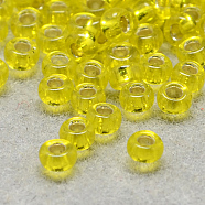 6/0 Grade A Round Glass Seed Beads, Silver Lined, Yellow, 6/0, 4x3mm, Hole: 1mm, about 4500pcs/pound(SEED-Q007-4mm-F35)