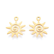 201 Stainless Steel Charms, Laser Cut Pendants, Sun, Real 18K Gold Plated, 15x13x1mm, Hole: 1.5mm(STAS-N090-LA995-2)