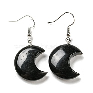 Natural Obsidian Crescent Moon Dangle Earrings, Rack Plating Platinum Brass Earrings, Cadmium Free & Lead Free, 42x21mm(EJEW-P241-01P-04)