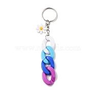 Acrylic Curb Chain Keychain, with Resin Daisy Charm and Iron Keychain Ring, Colorful, 12.8~13cm(KEYC-JKC00633-03)