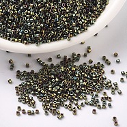MIYUKI Delica Beads, Cylinder, Japanese Seed Beads, 11/0, (DB0024) Metallic Olive Green Iris, 1.3x1.6mm, Hole: 0.8mm, about 2000pcs/bottle, 10g/bottle(SEED-JP0008-DB0024)