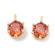 Brass Micro Pave Cubic Zirconia Charms, Flat Round, Real 18K Gold Plated, Red, 8x6x4.8mm, Hole: 1.6mm(KK-C051-39G-07)