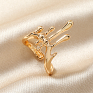 Elegant Geometric Cutout Alloy Cuff Rings with Liquid Rotation Effect, Golden(YM2798-2)