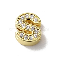 Brass Micro Pave Cubic Zirconia Beads, Lead Free & Cadmium Free, Long-Lasting Plated, Real 18K Gold Plated, Letter S, 12x10x5mm, Hole: 9x2mm(KK-H487-25G-19)