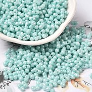 Opaque Colours Luster Glass Seed Beads, Peanut, Turquoise, 6x3.5x3mm, Hole: 1mm, about 7258pcs/pound(SEED-B001-01A-08)
